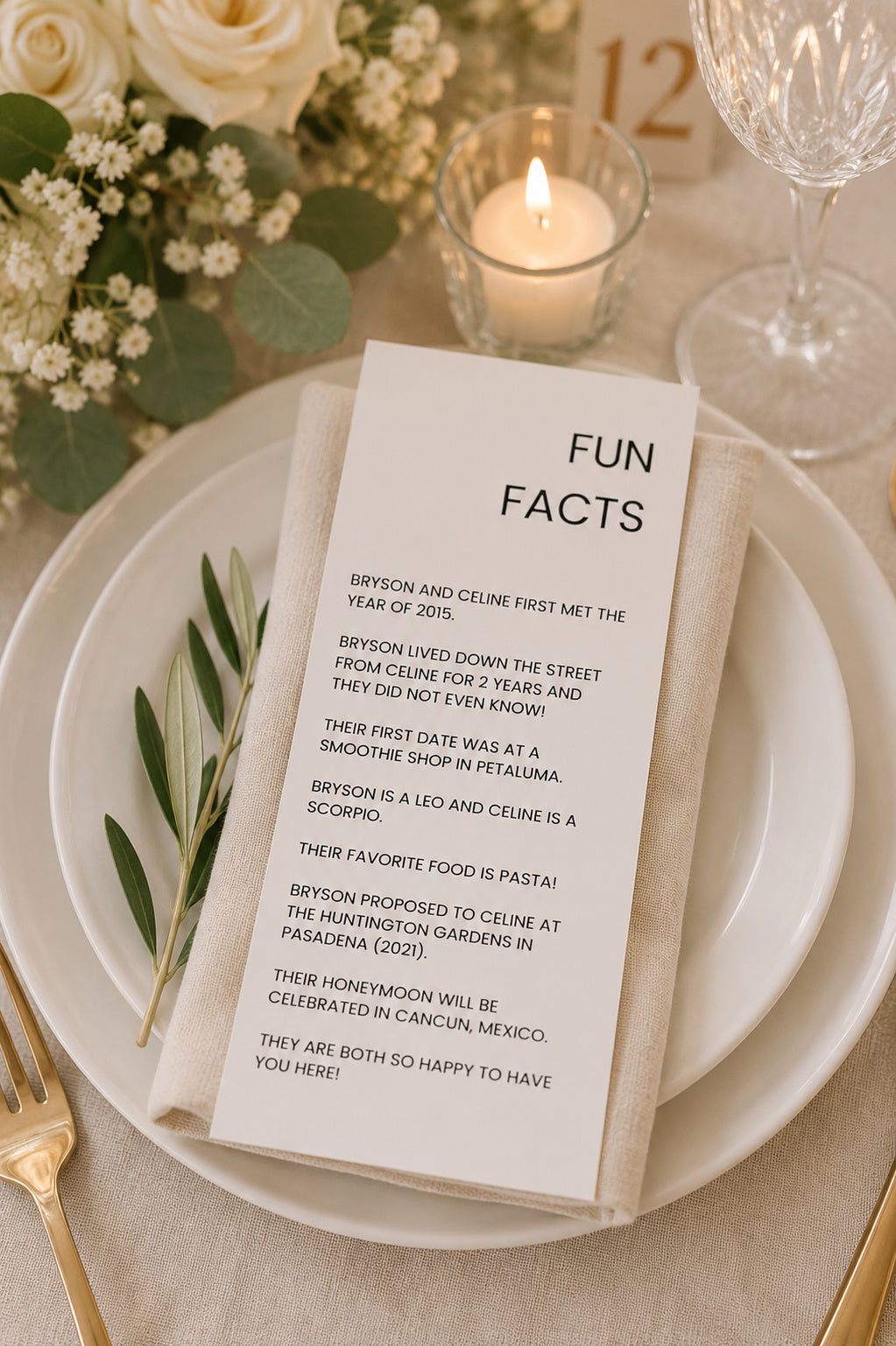 100 Personalized Wedding Fun Facts Cards | Custom Couple Story Cards for Reception Tables