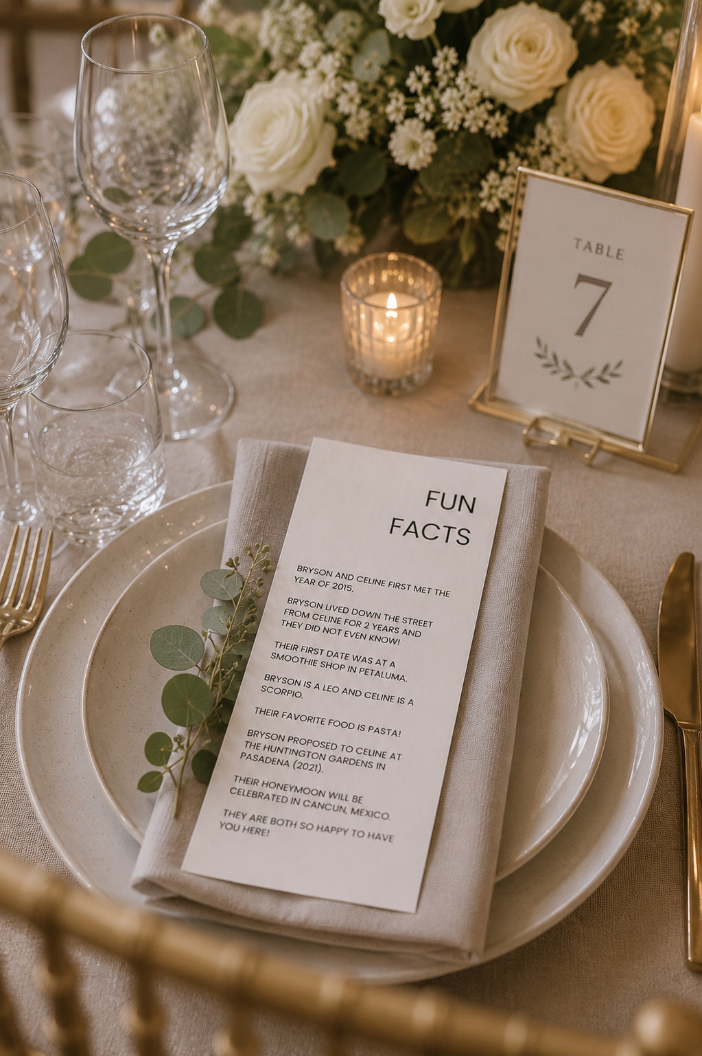 100 Personalized Wedding Fun Facts Cards | Custom Couple Story Cards for Reception Tables
