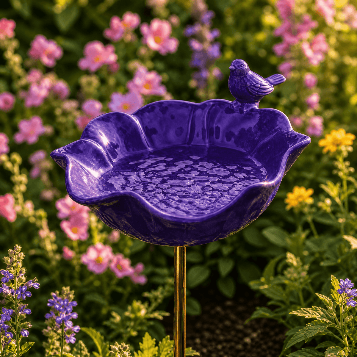 PetalHaven – Hand-Formed Poppy Bird Bath Garden Stake Purple