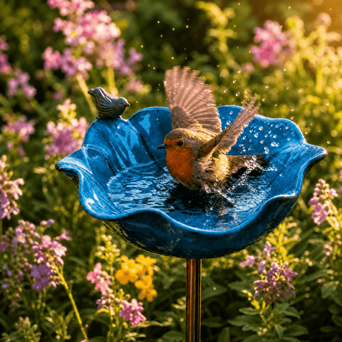 PetalHaven – Hand-Formed Poppy Bird Bath Garden Stake Teal