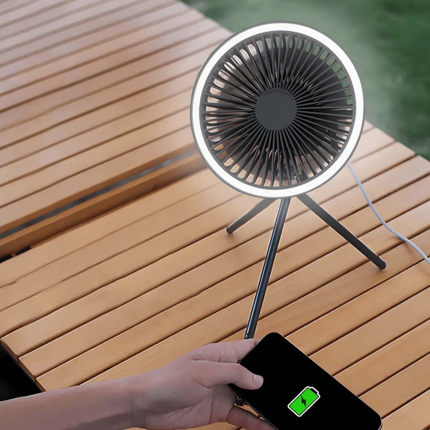 Camping Fan with LED Light – Portable Outdoor Cooling Solution