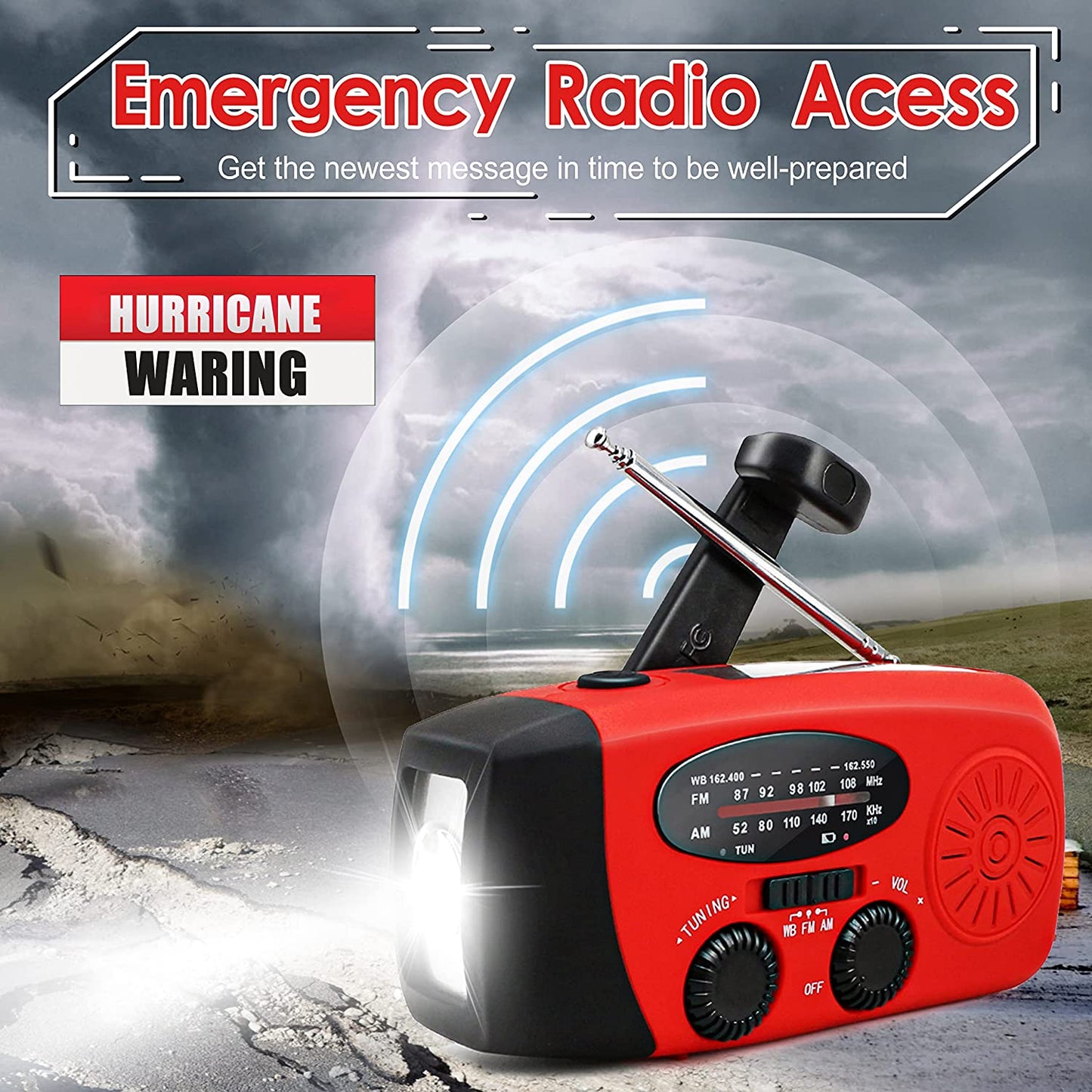 Emergency Solar-Powered Hand Crank Radio with NOAA Weather Alerts