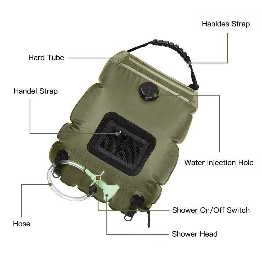 5 Gallon (20L) Portable Camp Shower Bag with Solar Heating