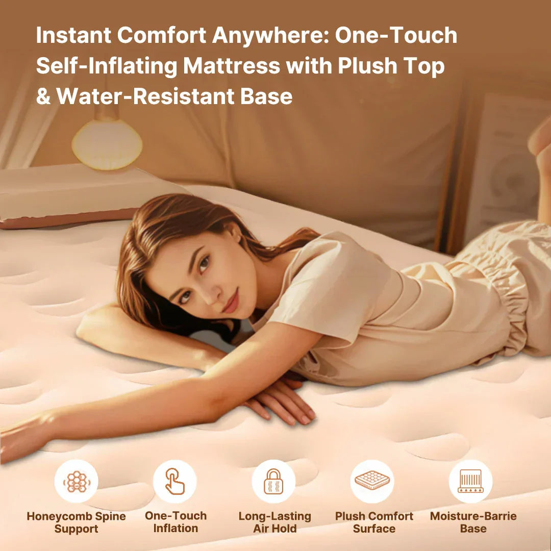 Inflatable Air Mattress with Built-in Pump – Soft Plush Design