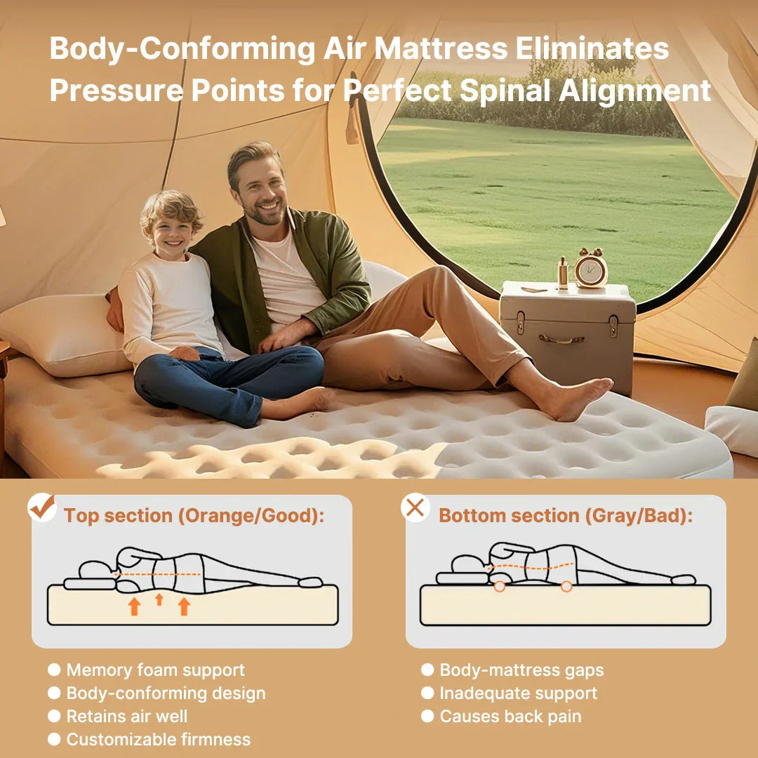 Inflatable Air Mattress with Built-in Pump – Soft Plush Design
