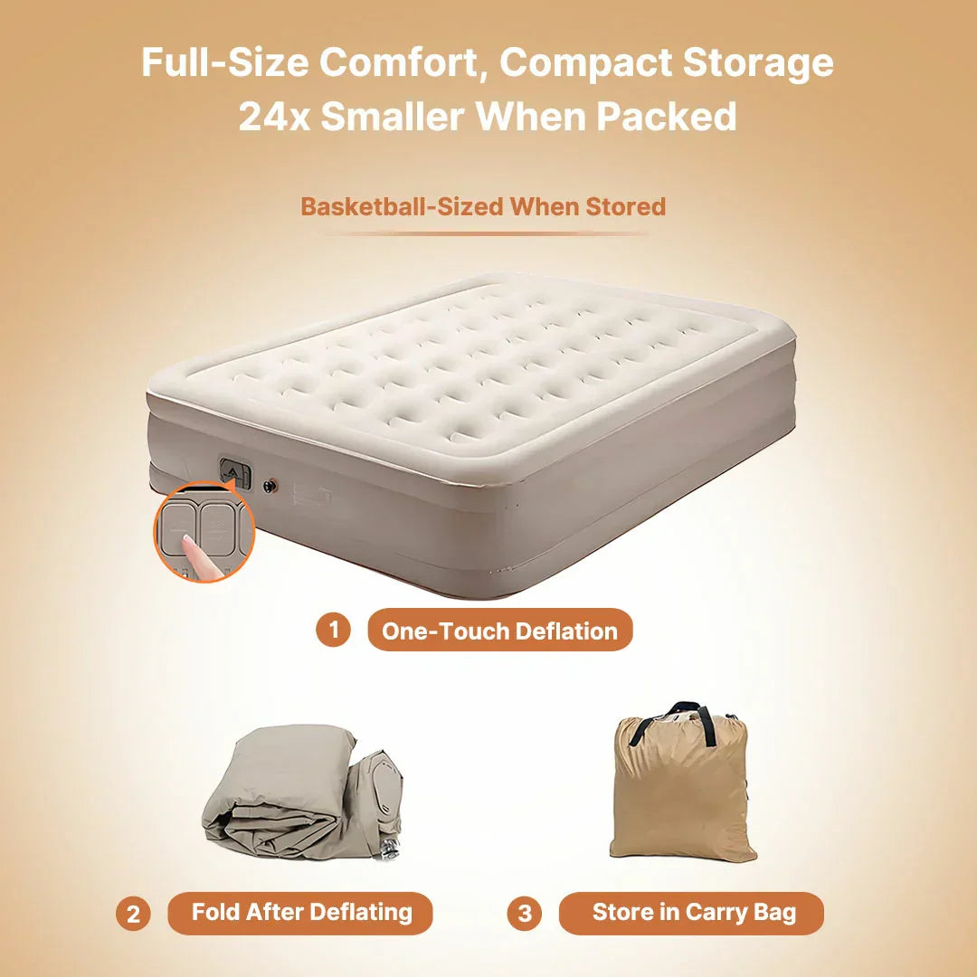 Inflatable Air Mattress with Built-in Pump – Soft Plush Design