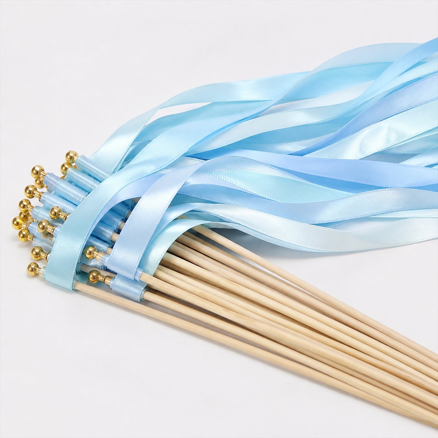 Handmade Light Blue Satin Ribbon Wedding Wands with Bell / Triple Ribbon Wedding Send Off Ideas