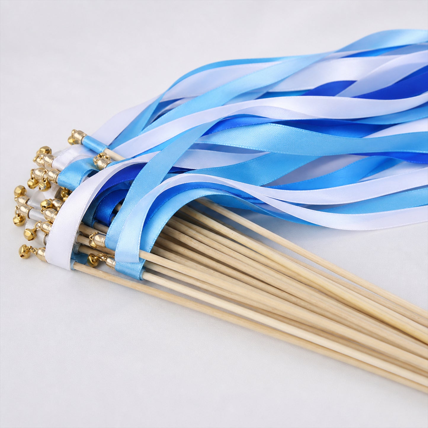 Handmade Sky Blue, Royal Blue & White Satin Ribbon Wedding Wands with Bell