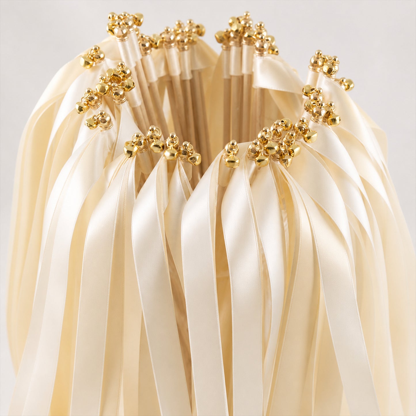 Handmade Ivory Satin Ribbon Wedding Wands with Bell