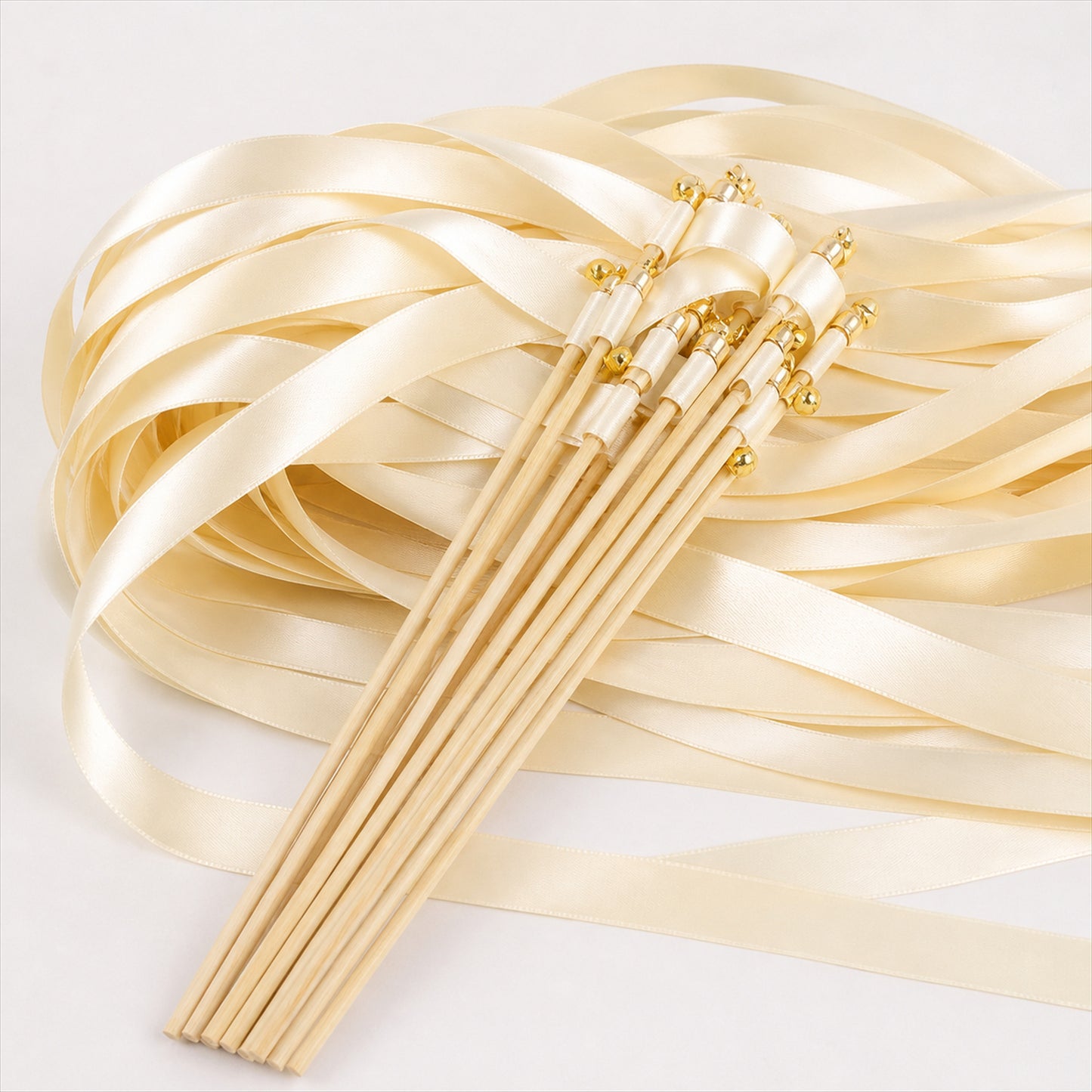 Handmade Ivory Satin Ribbon Wedding Wands with Bell