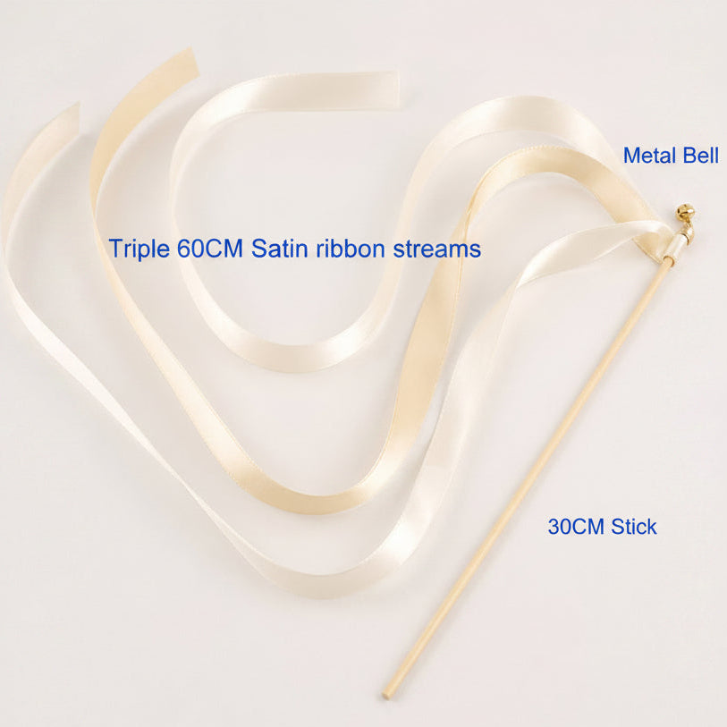 Handmade Ivory Satin Ribbon Wedding Wands with Bell