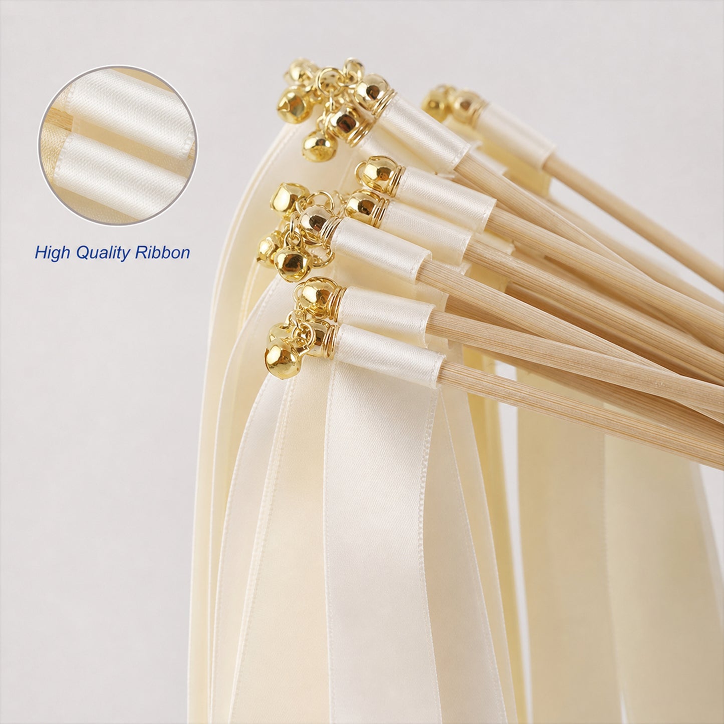 Handmade Ivory Satin Ribbon Wedding Wands with Bell
