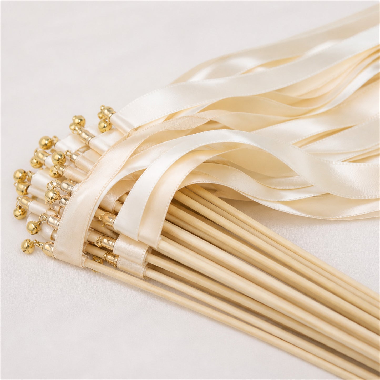 Handmade Ivory Satin Ribbon Wedding Wands with Bell