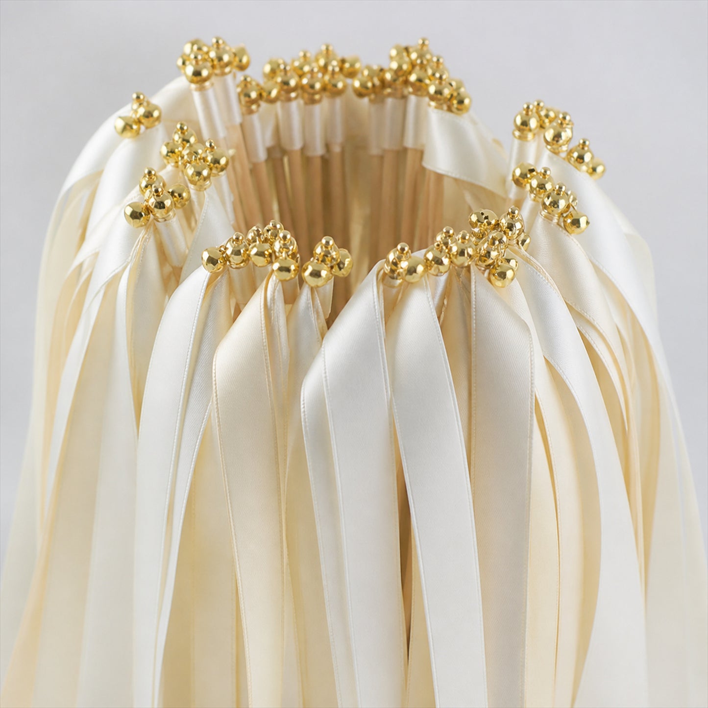 Handmade Ivory & White Satin Ribbon Wedding Wands with Bell