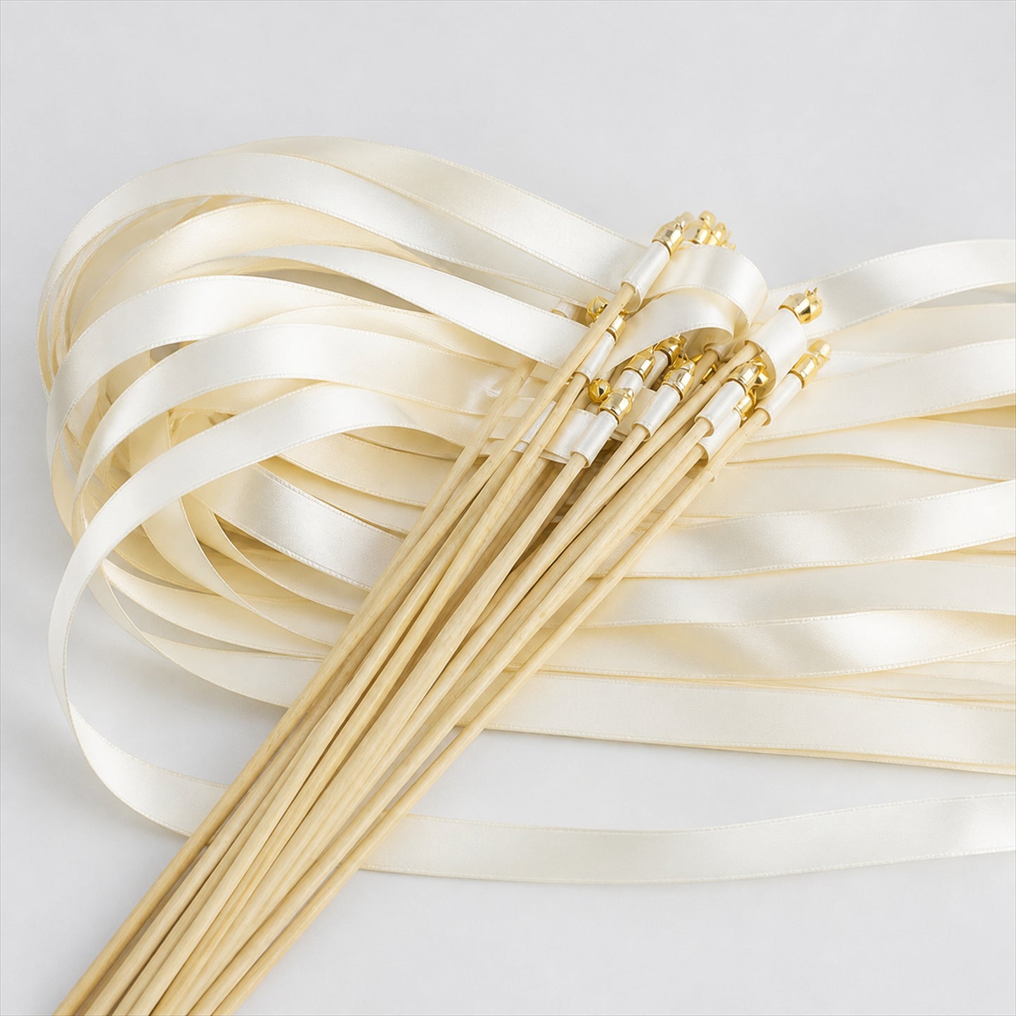 Handmade Ivory & White Satin Ribbon Wedding Wands with Bell
