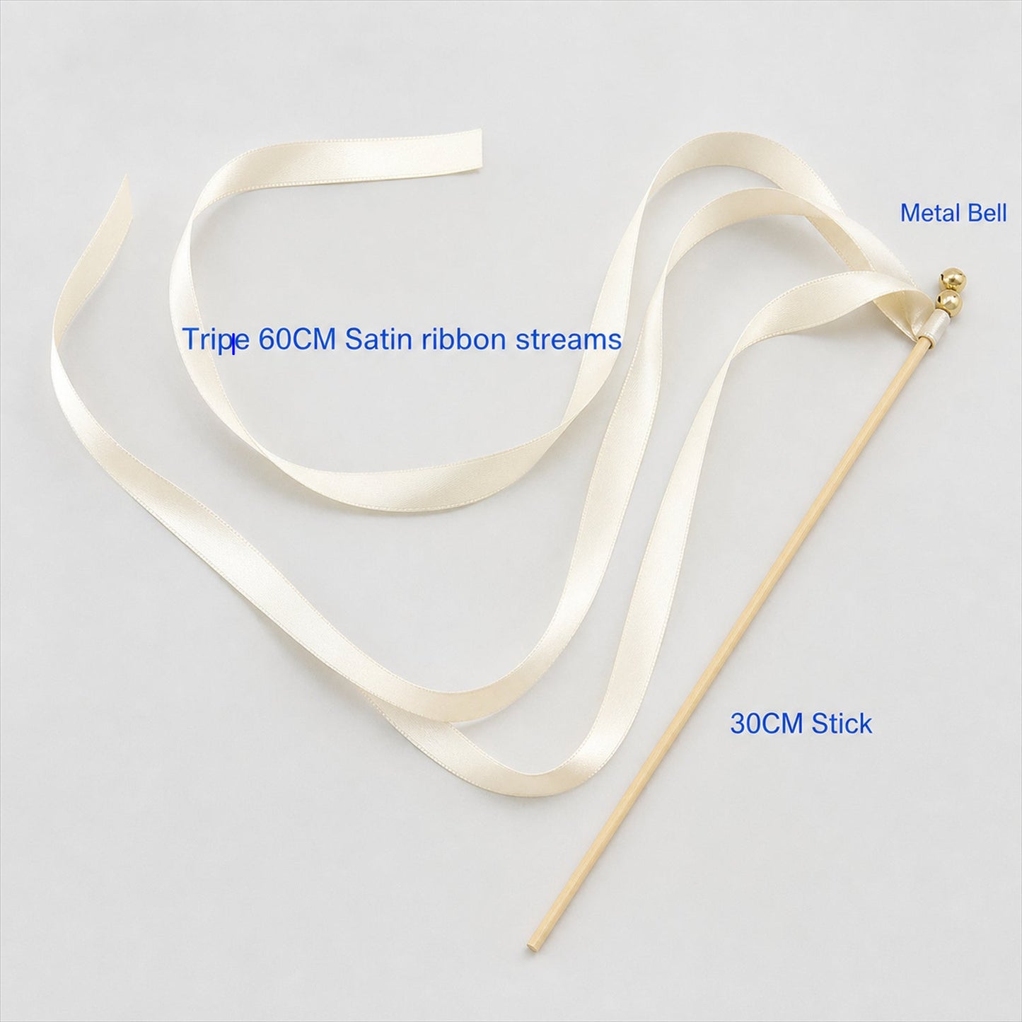 Handmade Ivory & White Satin Ribbon Wedding Wands with Bell