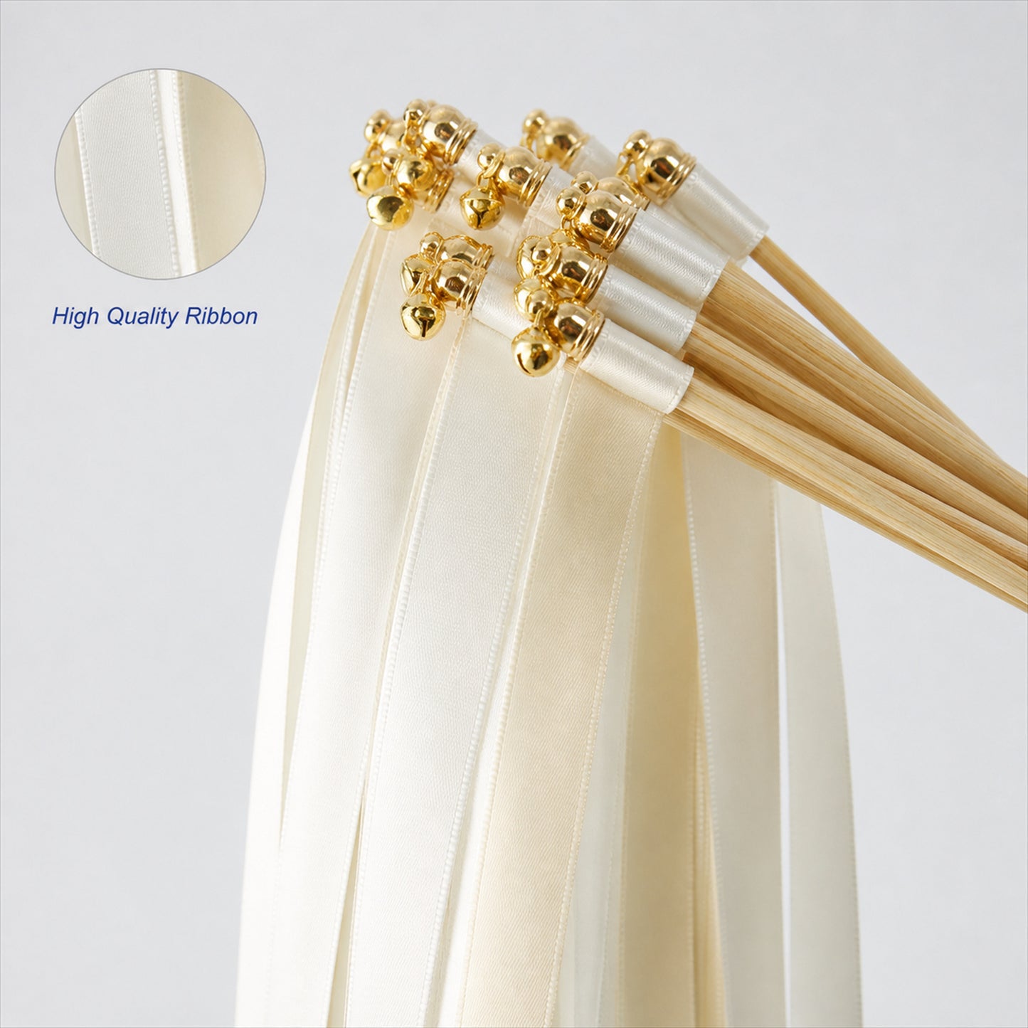 Handmade Ivory & White Satin Ribbon Wedding Wands with Bell