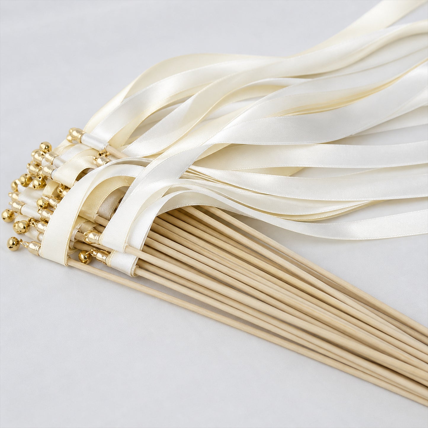 Handmade Ivory & White Satin Ribbon Wedding Wands with Bell