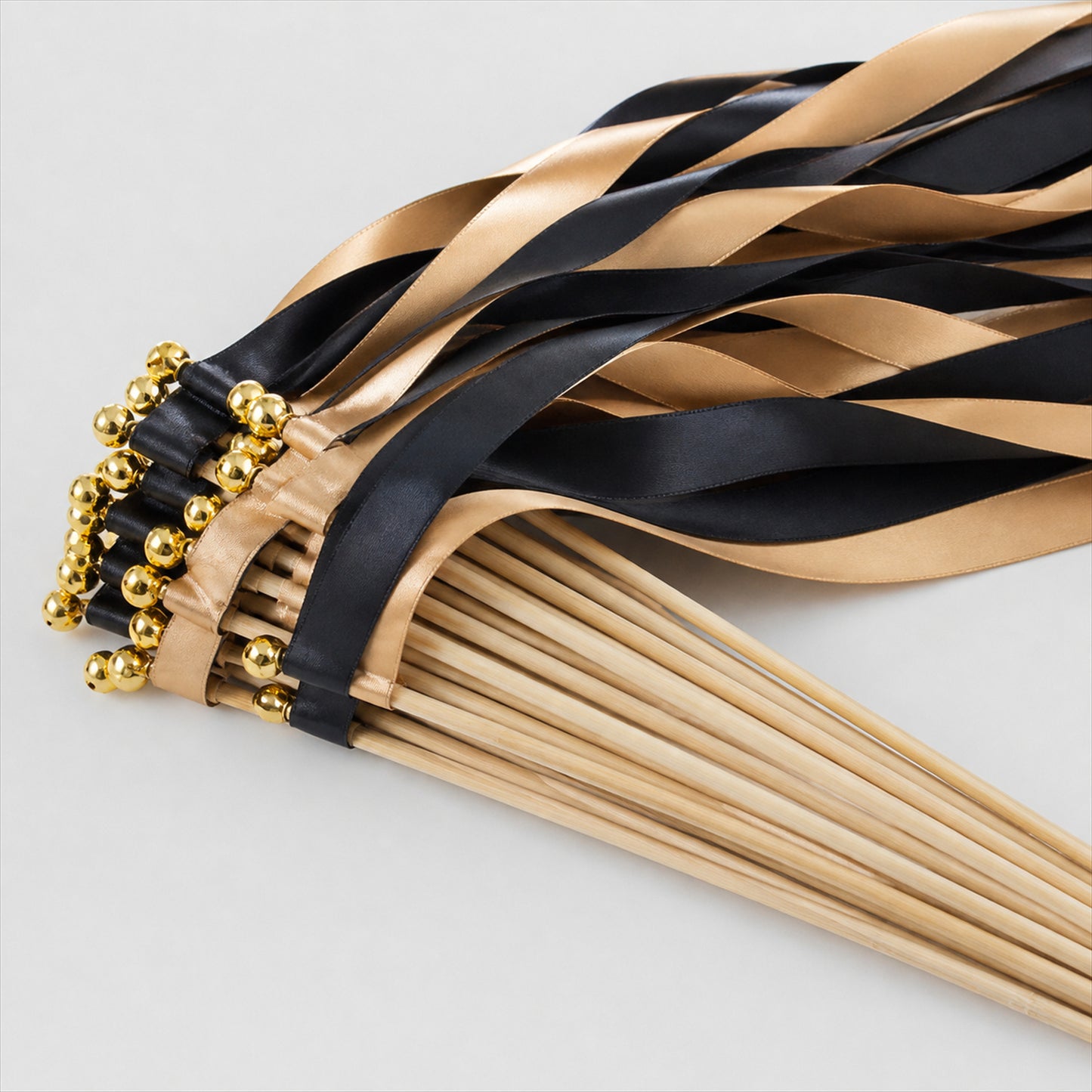 Handmade Black & Champagne Satin Ribbon Wedding Wands with Bell