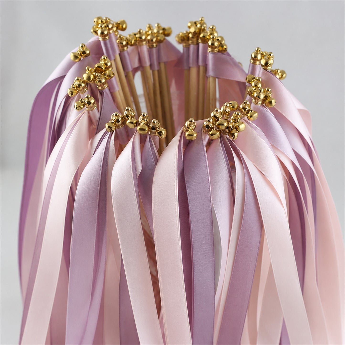 Handmade Blush, Lilac Satin Ribbon Wedding Wands with Bell