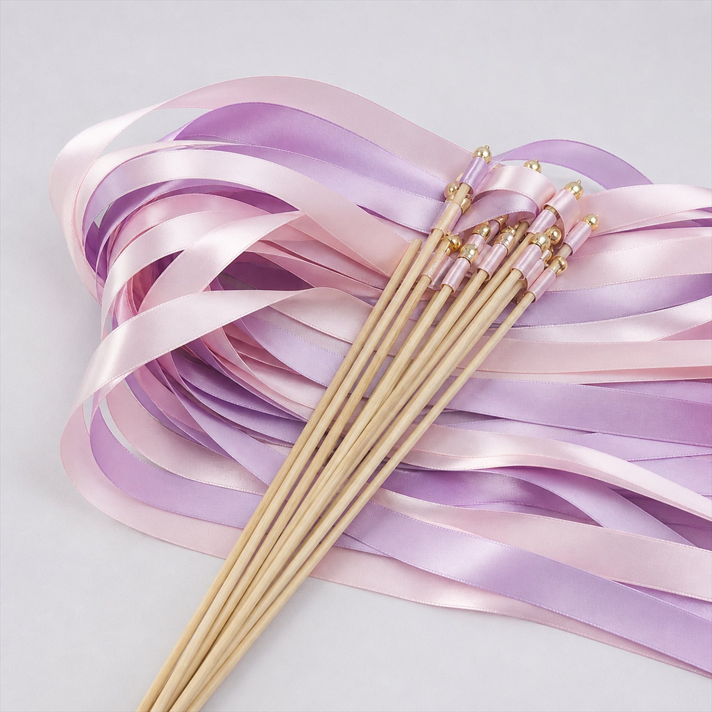 Handmade Blush, Lilac Satin Ribbon Wedding Wands with Bell