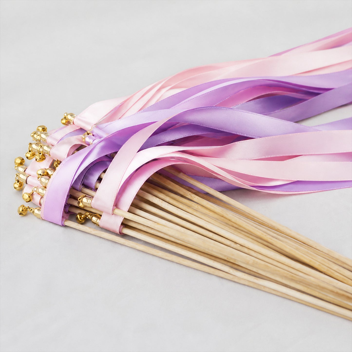 Handmade Blush, Lilac Satin Ribbon Wedding Wands with Bell