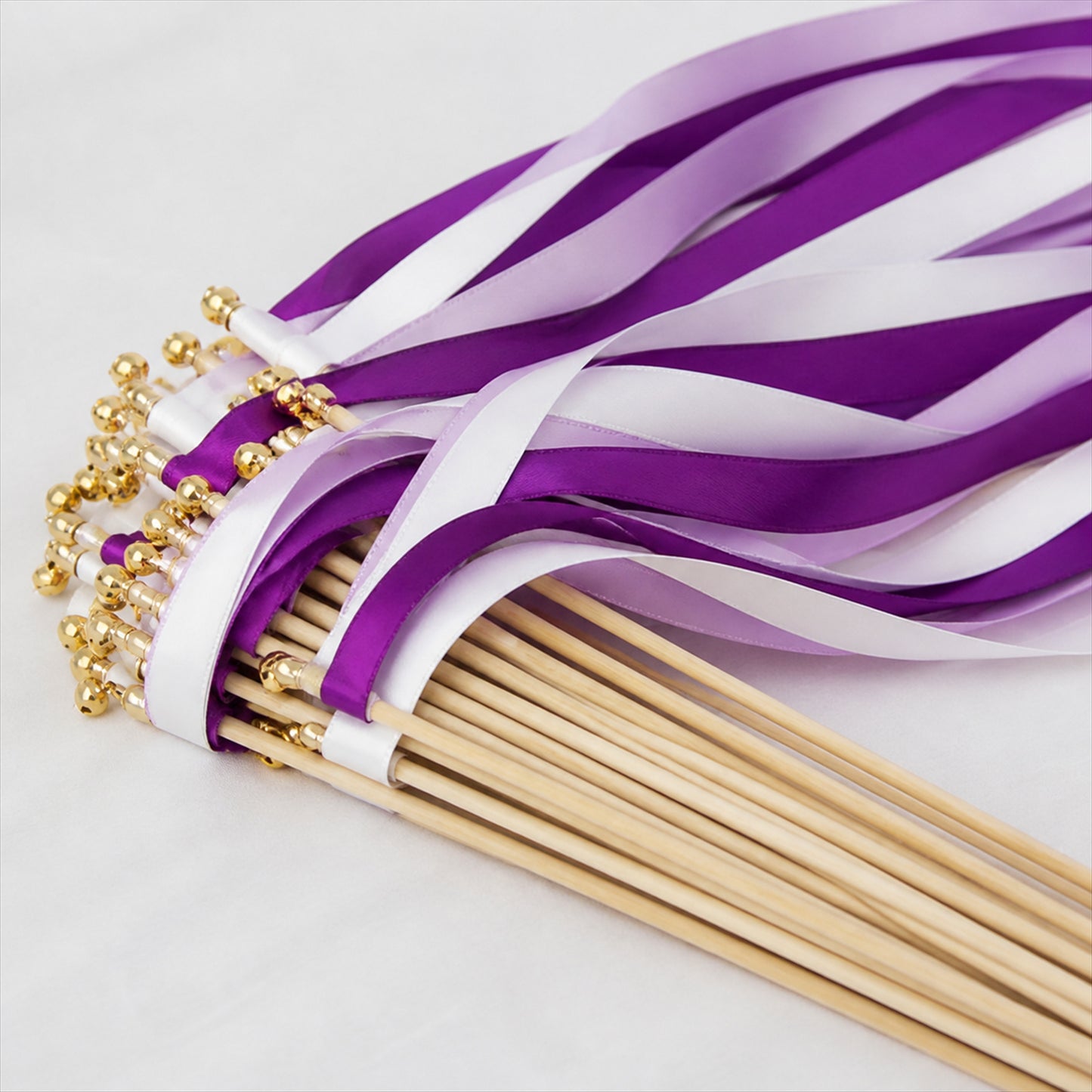 Handmade Purple, Lavender & White Satin Ribbon Wedding Wands with Bell