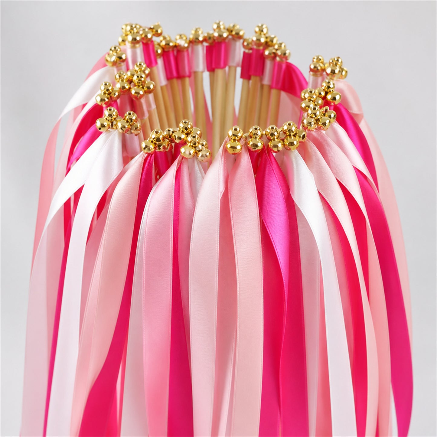 Handmade Fuchsia, Blush & White Satin Ribbon Wedding Wands with Bell