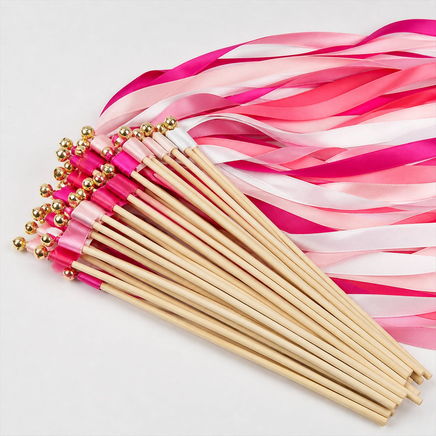 Handmade Fuchsia, Blush & White Satin Ribbon Wedding Wands with Bell