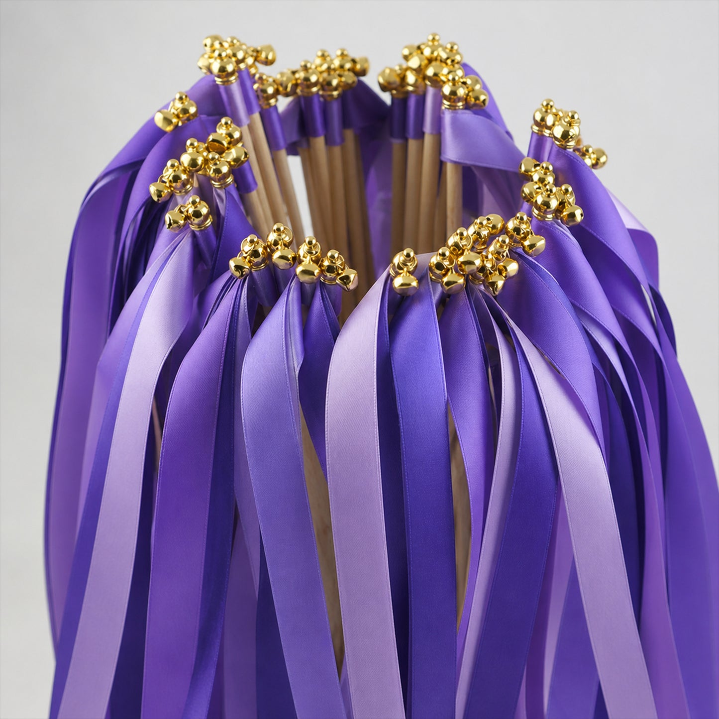 Handmade Purple & Lavender Satin Ribbon Wedding Wands with Bell