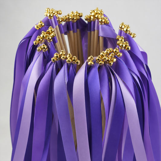 Handmade Purple & Lavender Satin Ribbon Wedding Wands with Bell