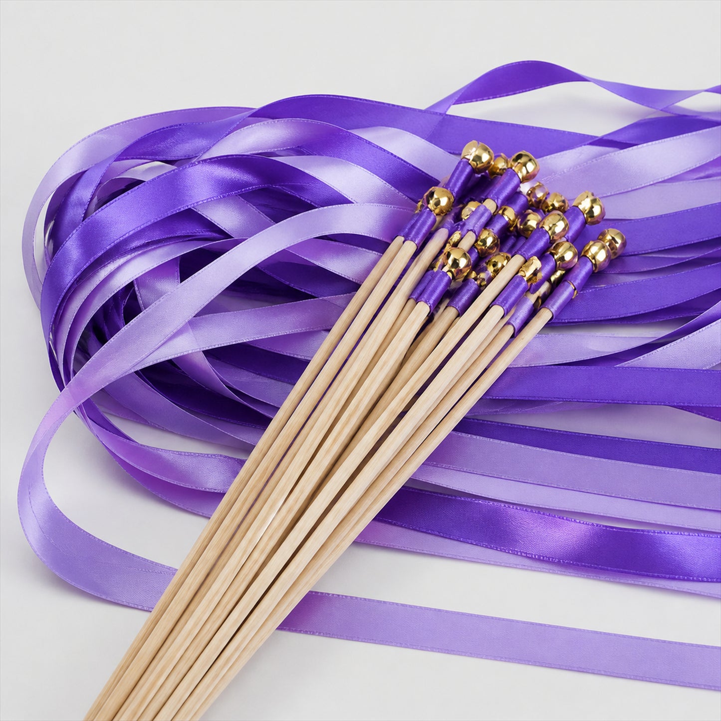 Handmade Purple & Lavender Satin Ribbon Wedding Wands with Bell