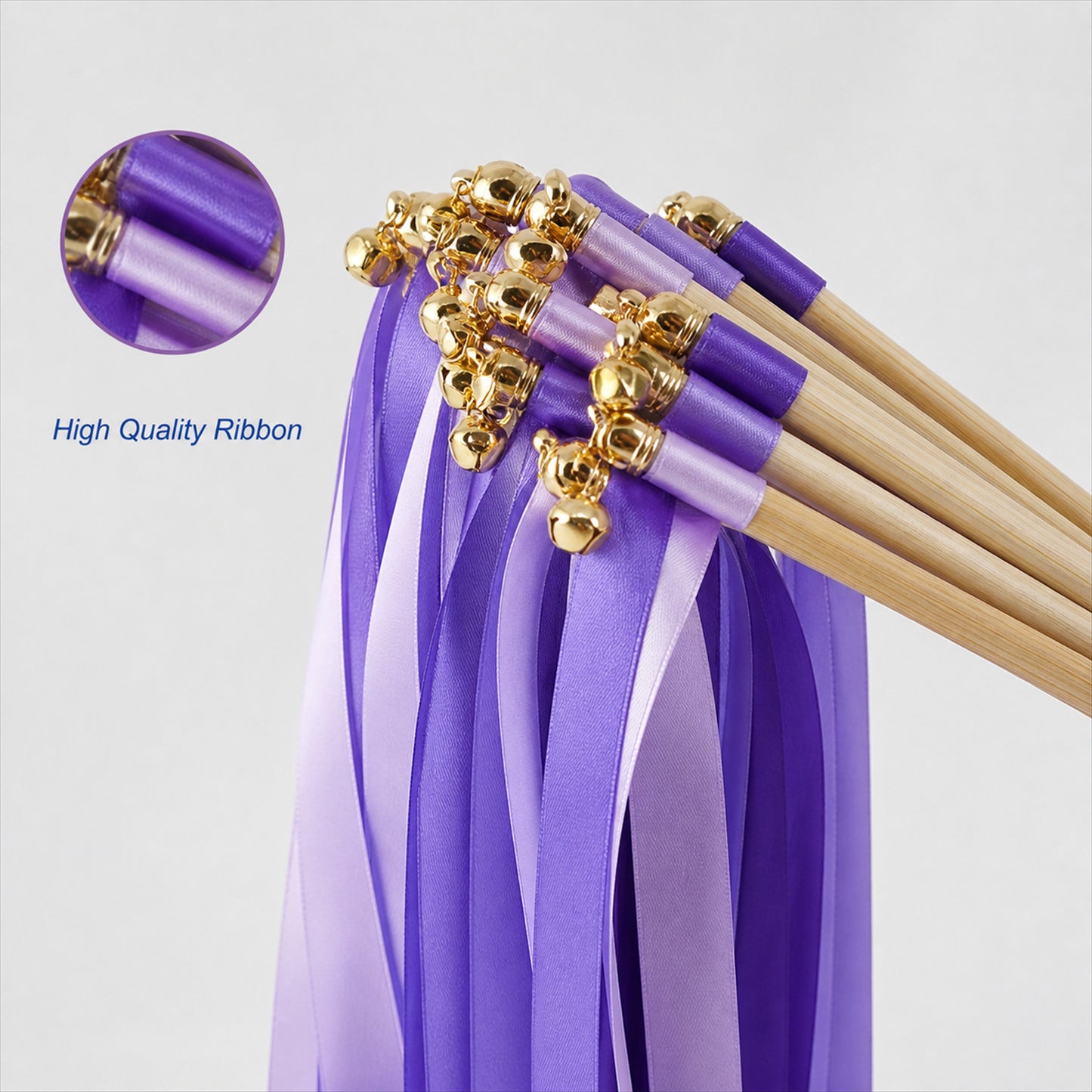 Handmade Purple & Lavender Satin Ribbon Wedding Wands with Bell