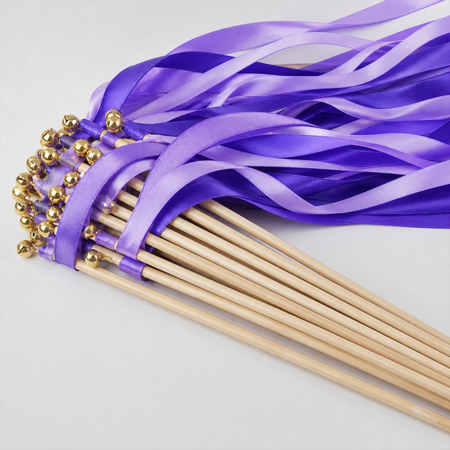Handmade Purple & Lavender Satin Ribbon Wedding Wands with Bell