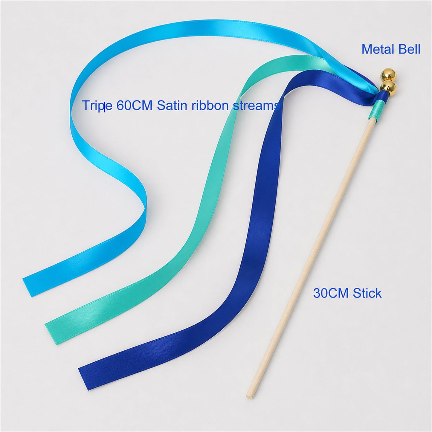 Handmade Aqua, Cyan & Blue Satin Ribbon Wedding Wands with Bell
