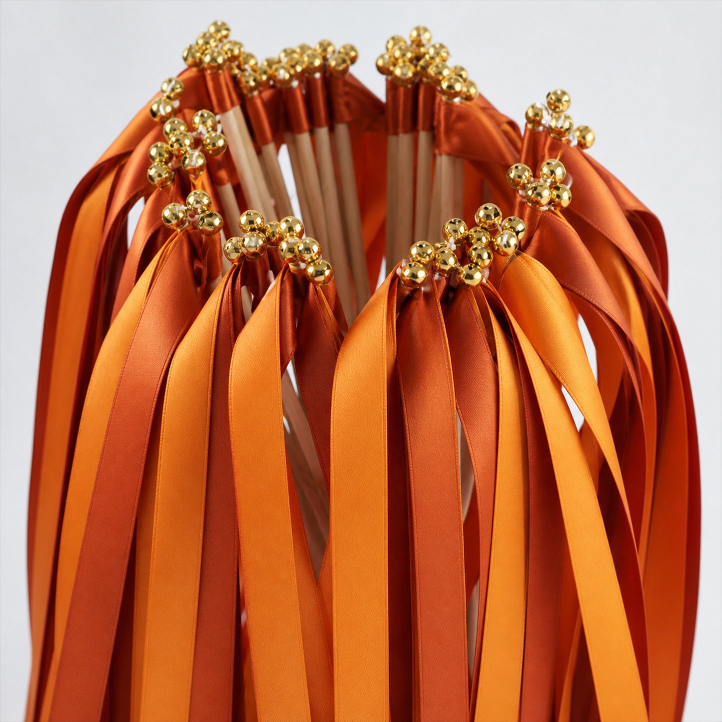 Handmade Burnt Orange & Copper Satin Ribbon Wedding Wands with Bell