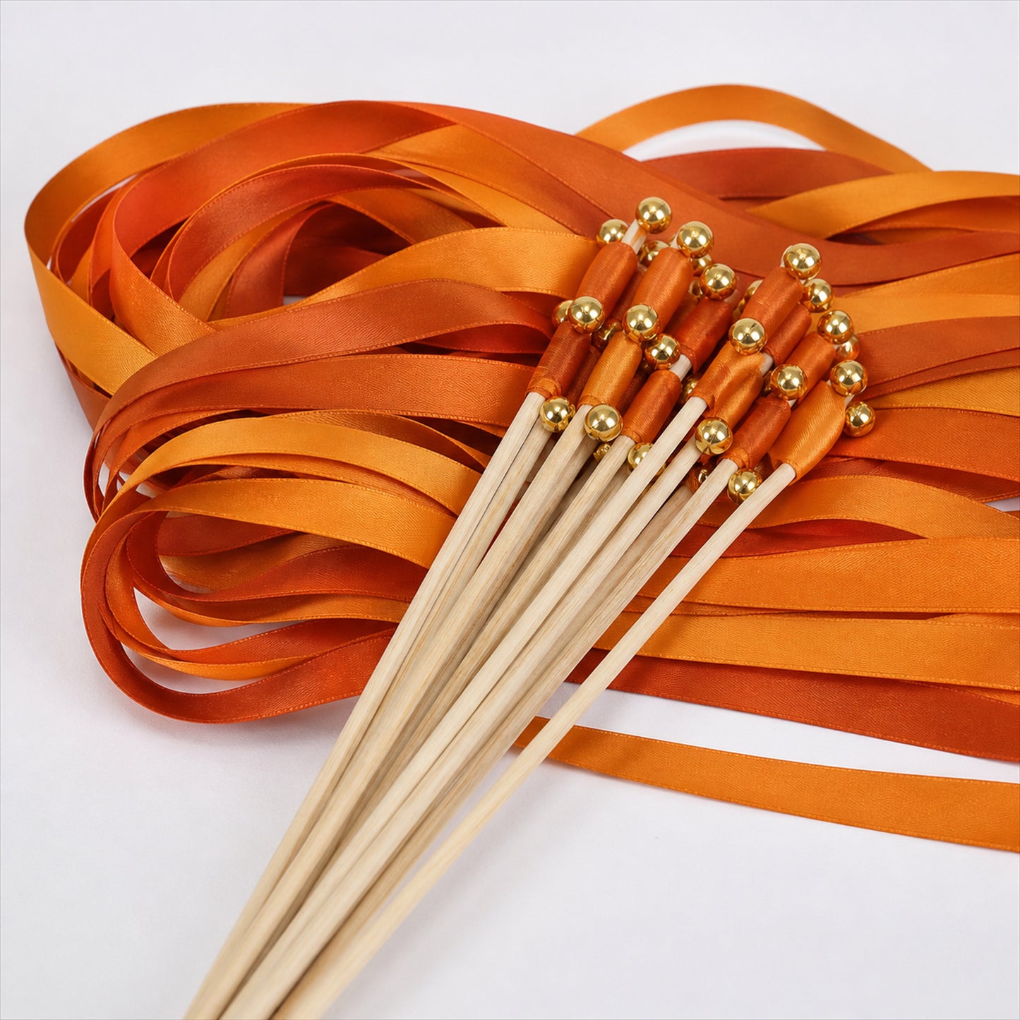 Handmade Burnt Orange & Copper Satin Ribbon Wedding Wands with Bell