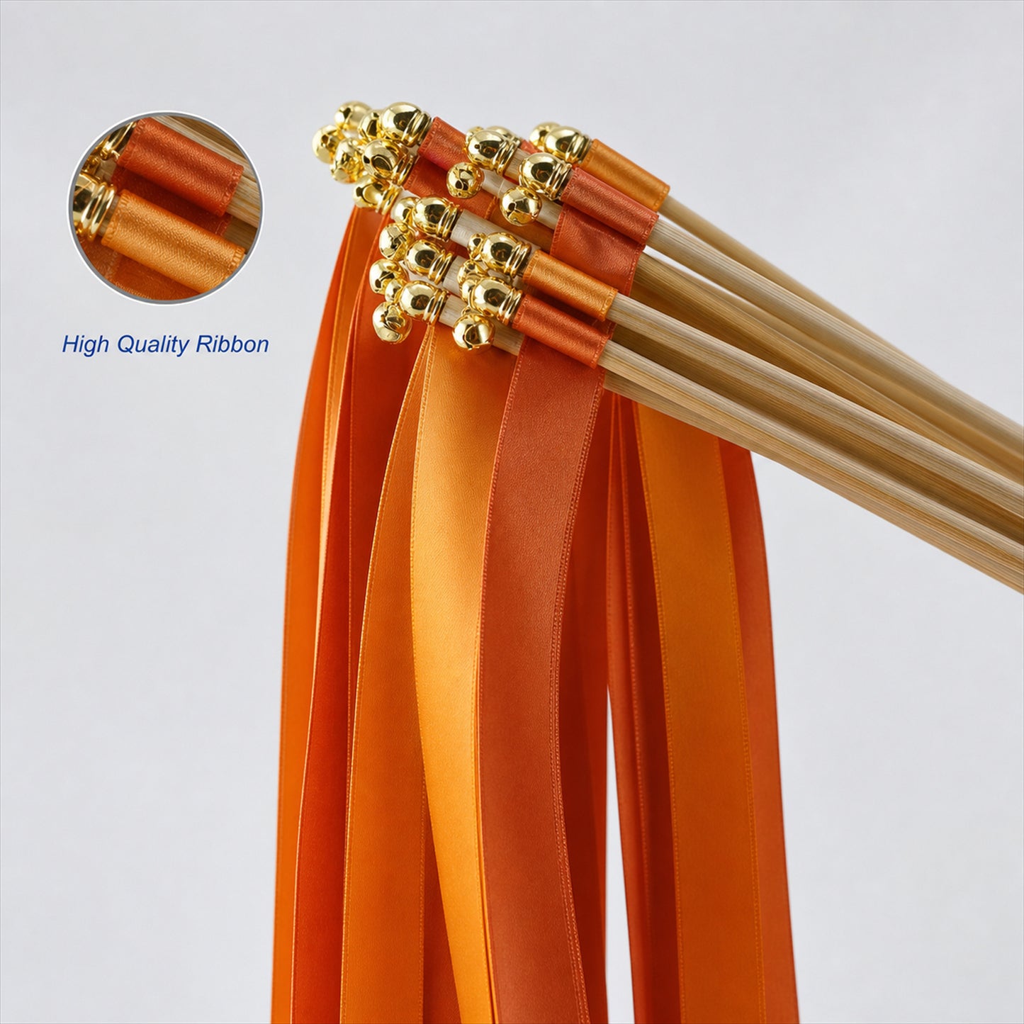 Handmade Burnt Orange & Copper Satin Ribbon Wedding Wands with Bell