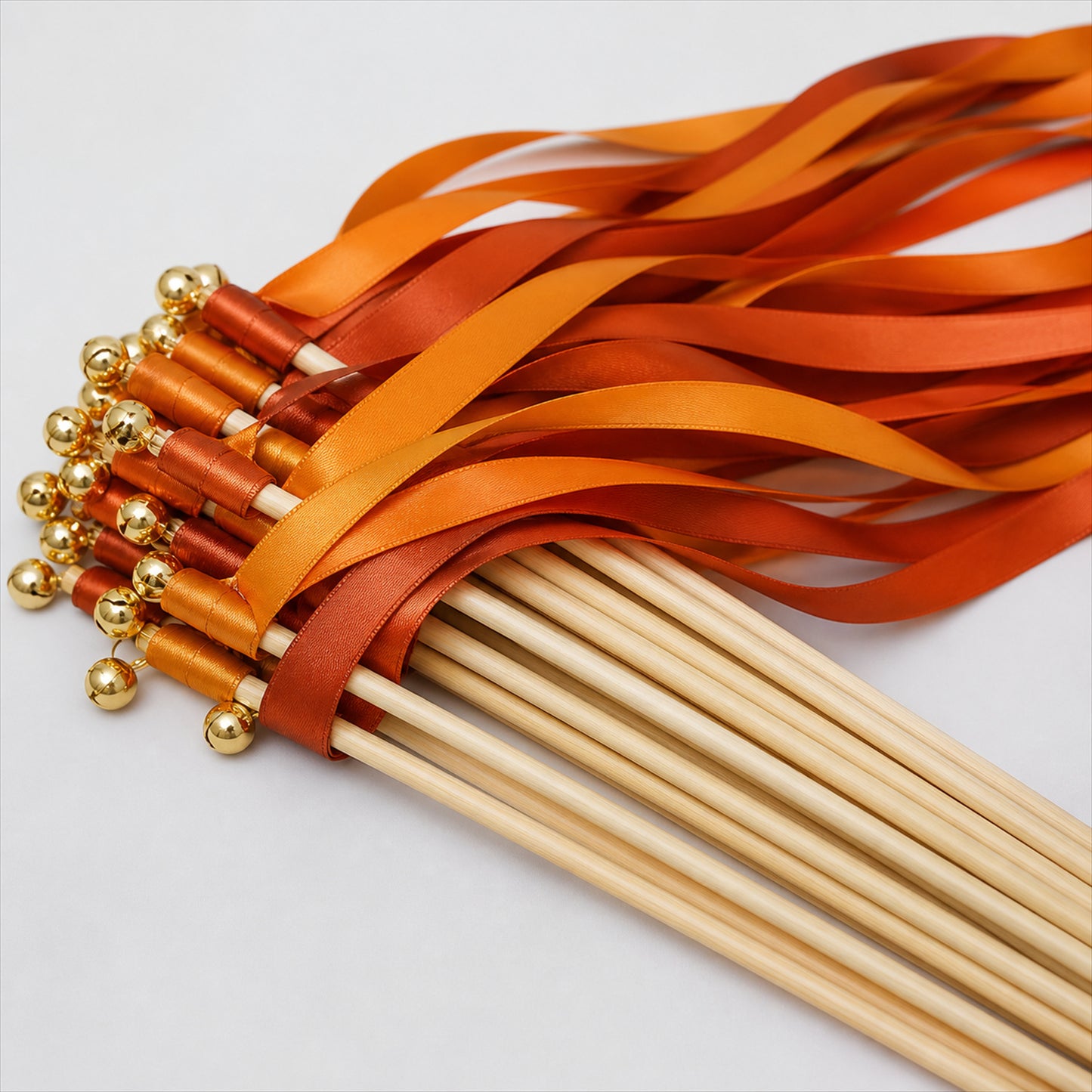 Handmade Burnt Orange & Copper Satin Ribbon Wedding Wands with Bell
