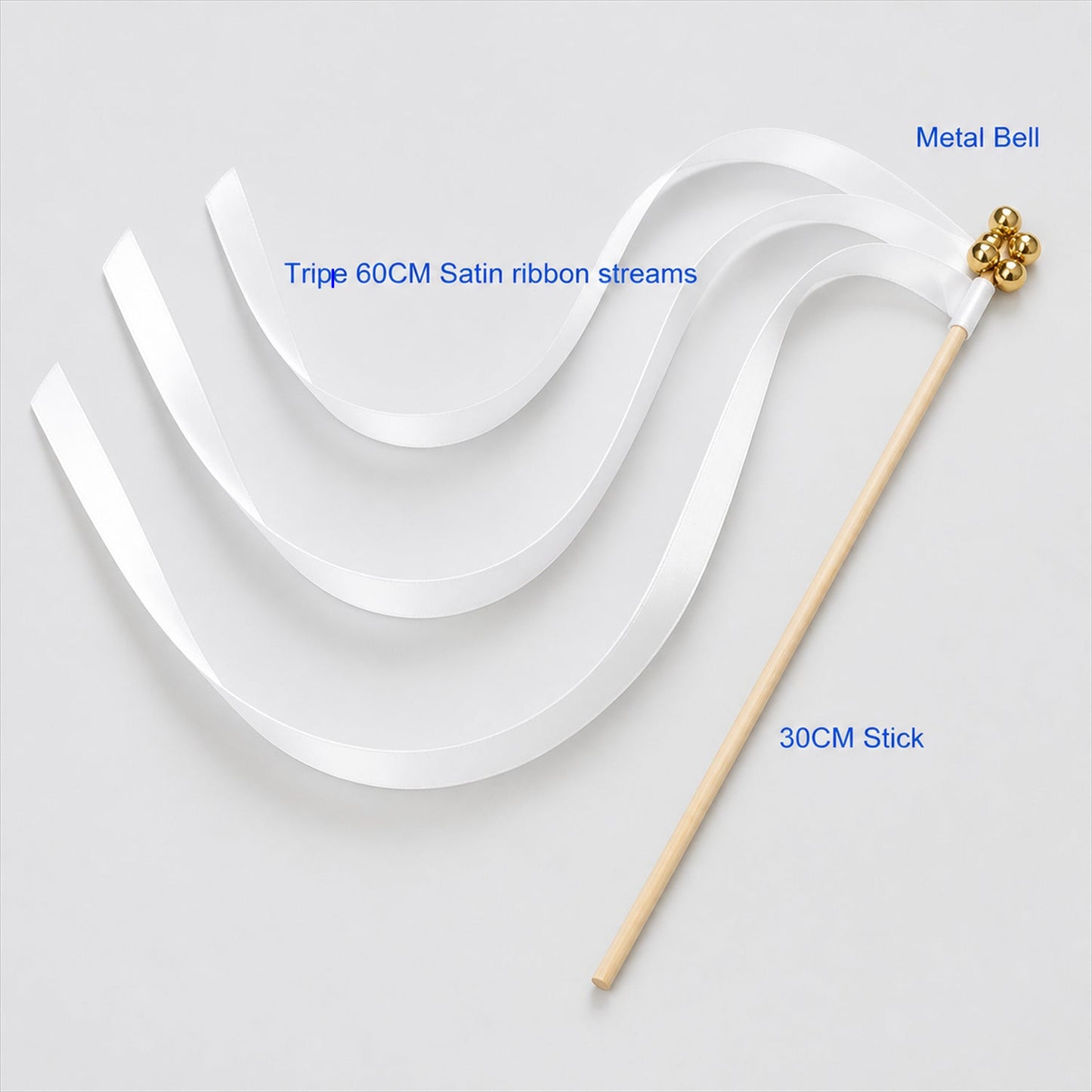 Handmade Pure White Satin Ribbon Wedding Wands with Bell