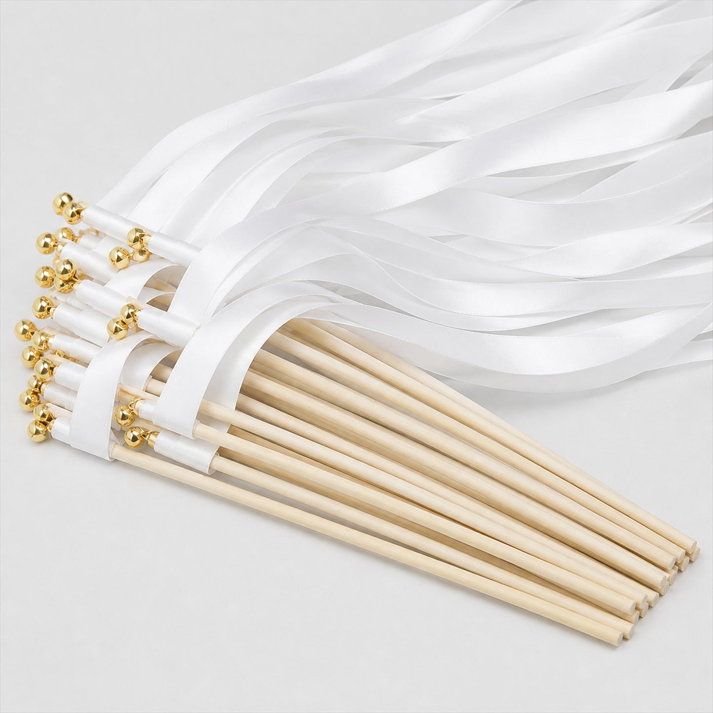 Handmade Pure White Satin Ribbon Wedding Wands with Bell