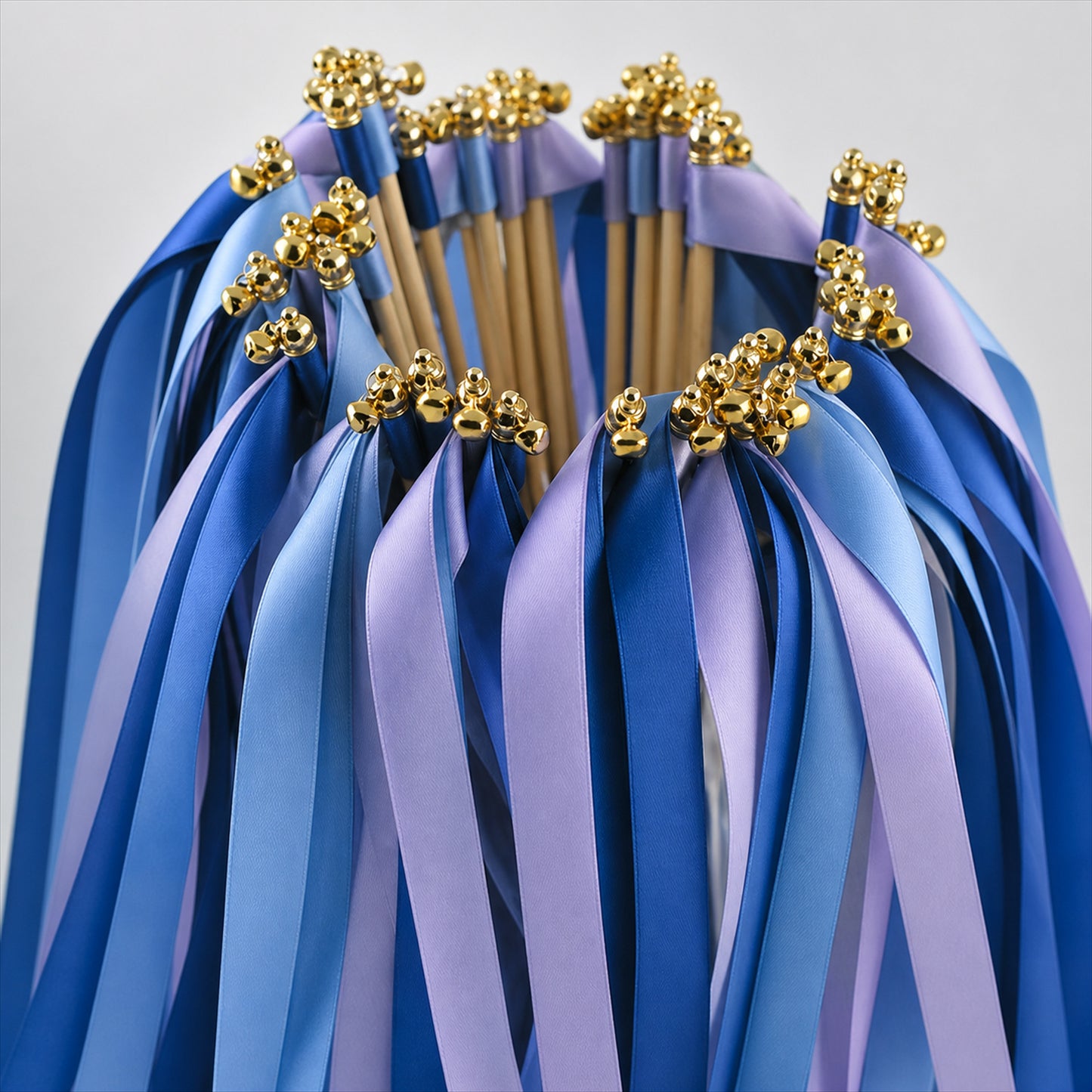 Handmade Royal Blue & Periwinkle Satin Ribbon Wedding Wands with Bell