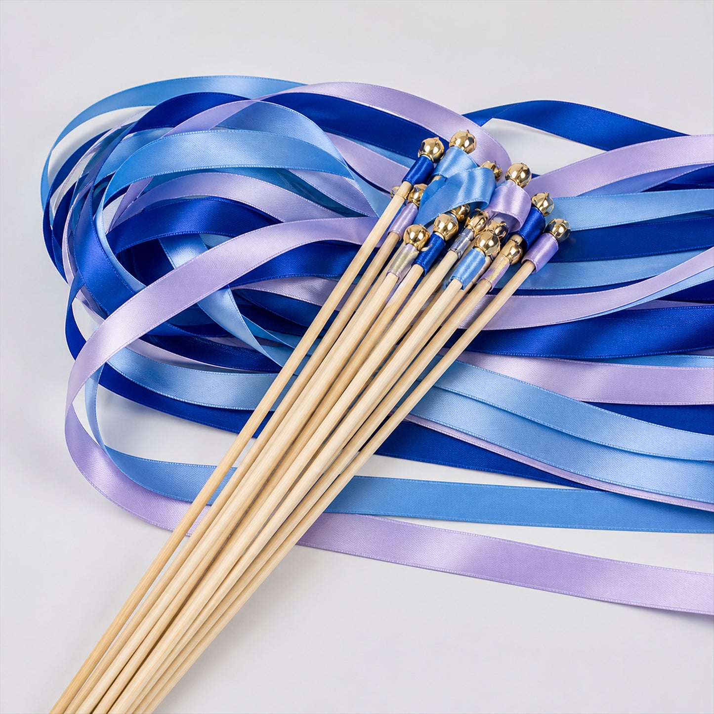 Handmade Royal Blue & Periwinkle Satin Ribbon Wedding Wands with Bell
