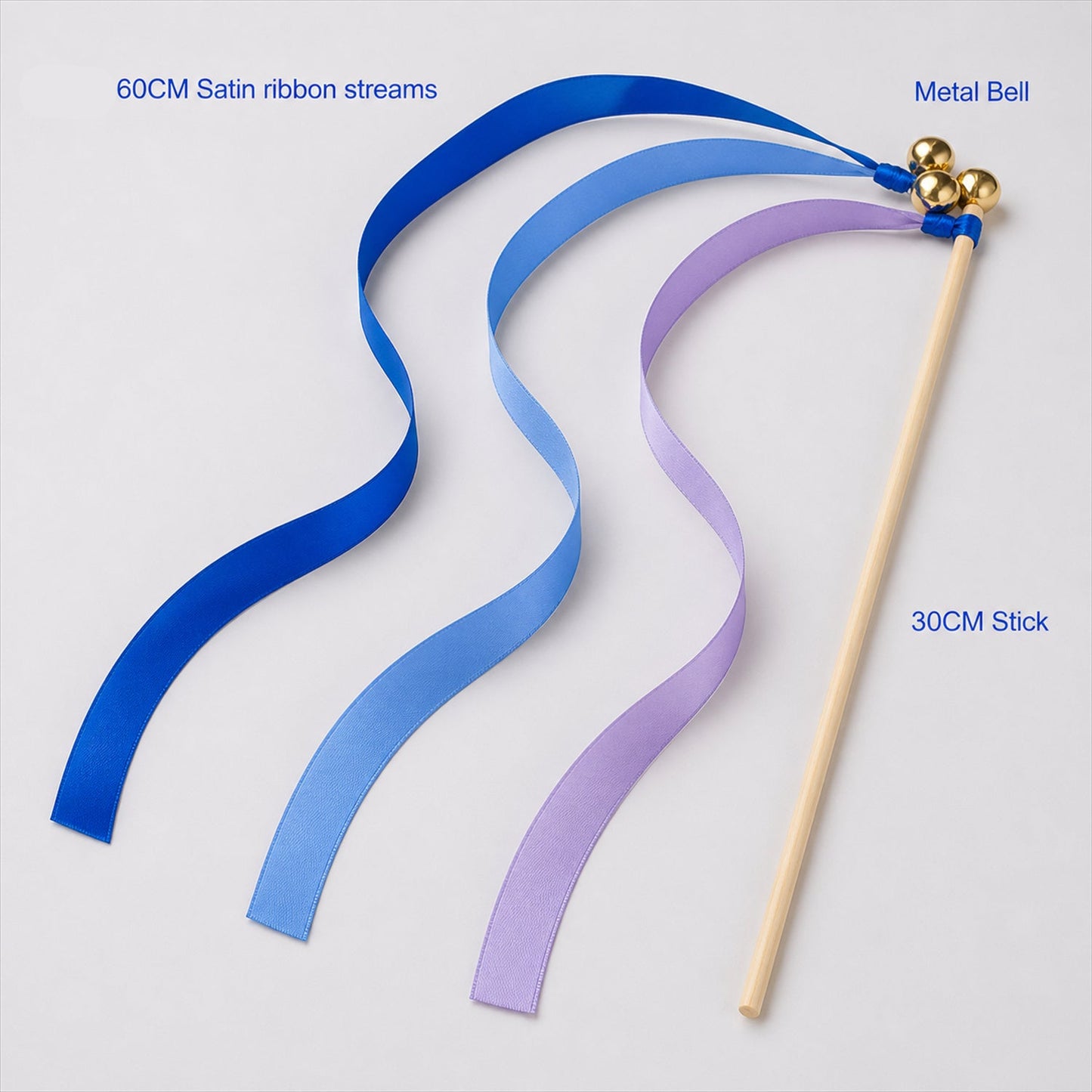 Handmade Royal Blue & Periwinkle Satin Ribbon Wedding Wands with Bell
