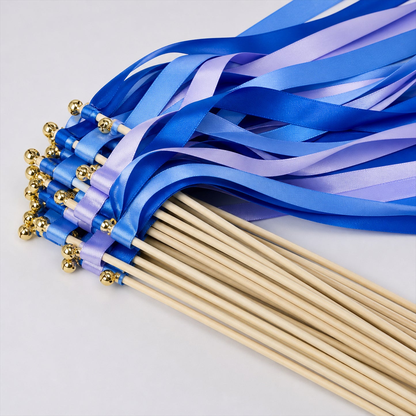 Handmade Royal Blue & Periwinkle Satin Ribbon Wedding Wands with Bell