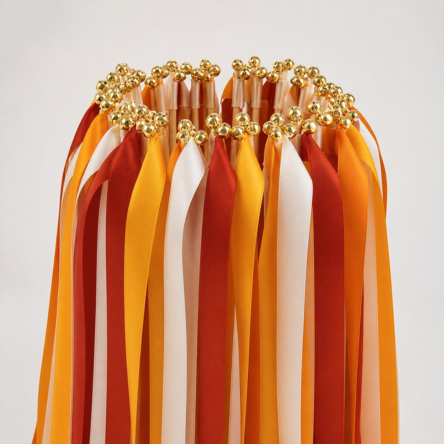 Handmade Brick Red, Orange & Ivory Satin Ribbon Wedding Wands with Bell