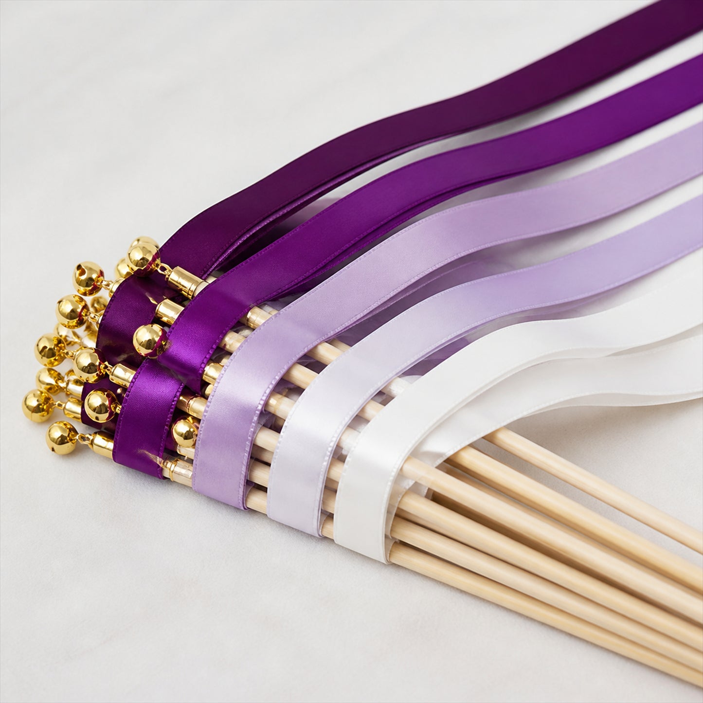 Handmade Plum, Purple, Lavender & White Satin Ribbon Wedding Wands with Bell