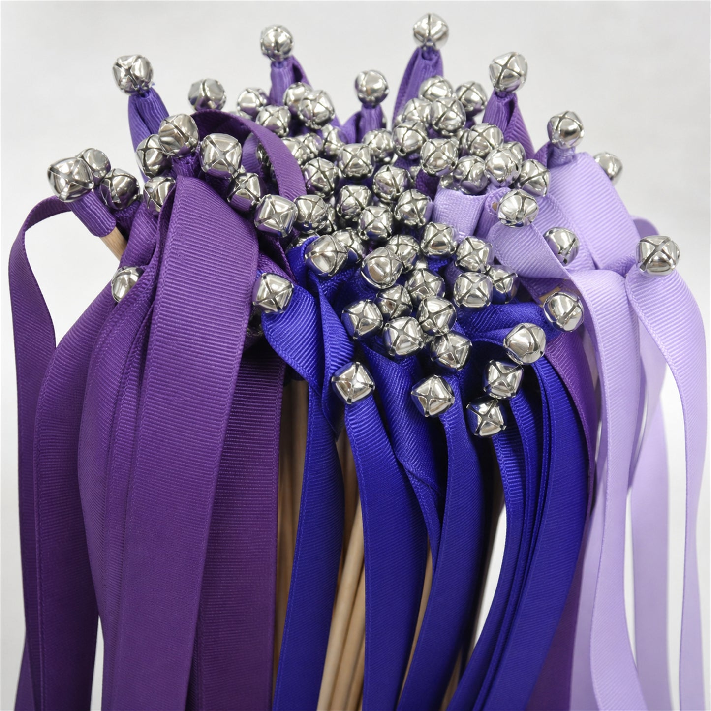 Handmade Purple & Lavender Grosgrain Ribbon Wedding Wands with Bell