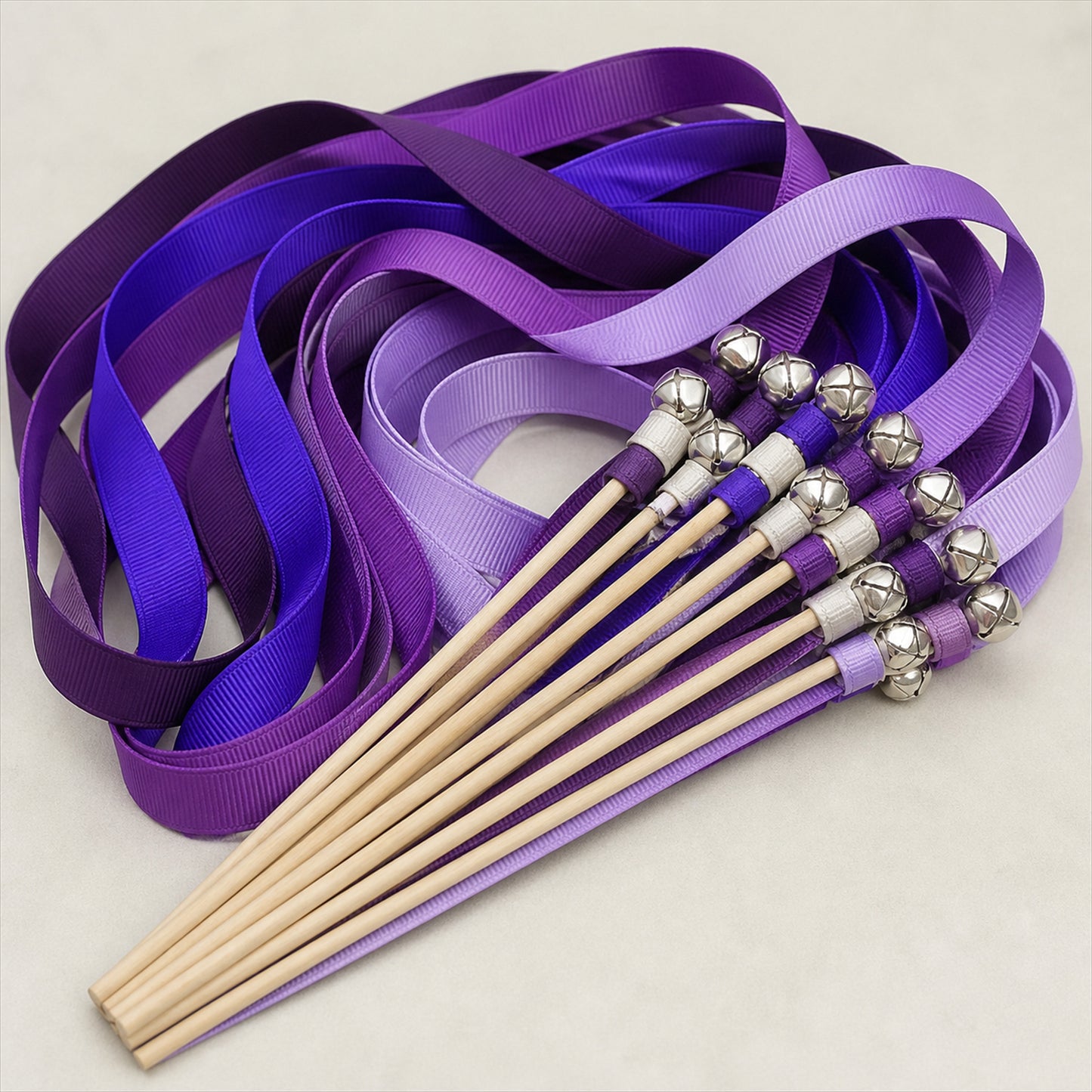 Handmade Purple & Lavender Grosgrain Ribbon Wedding Wands with Bell