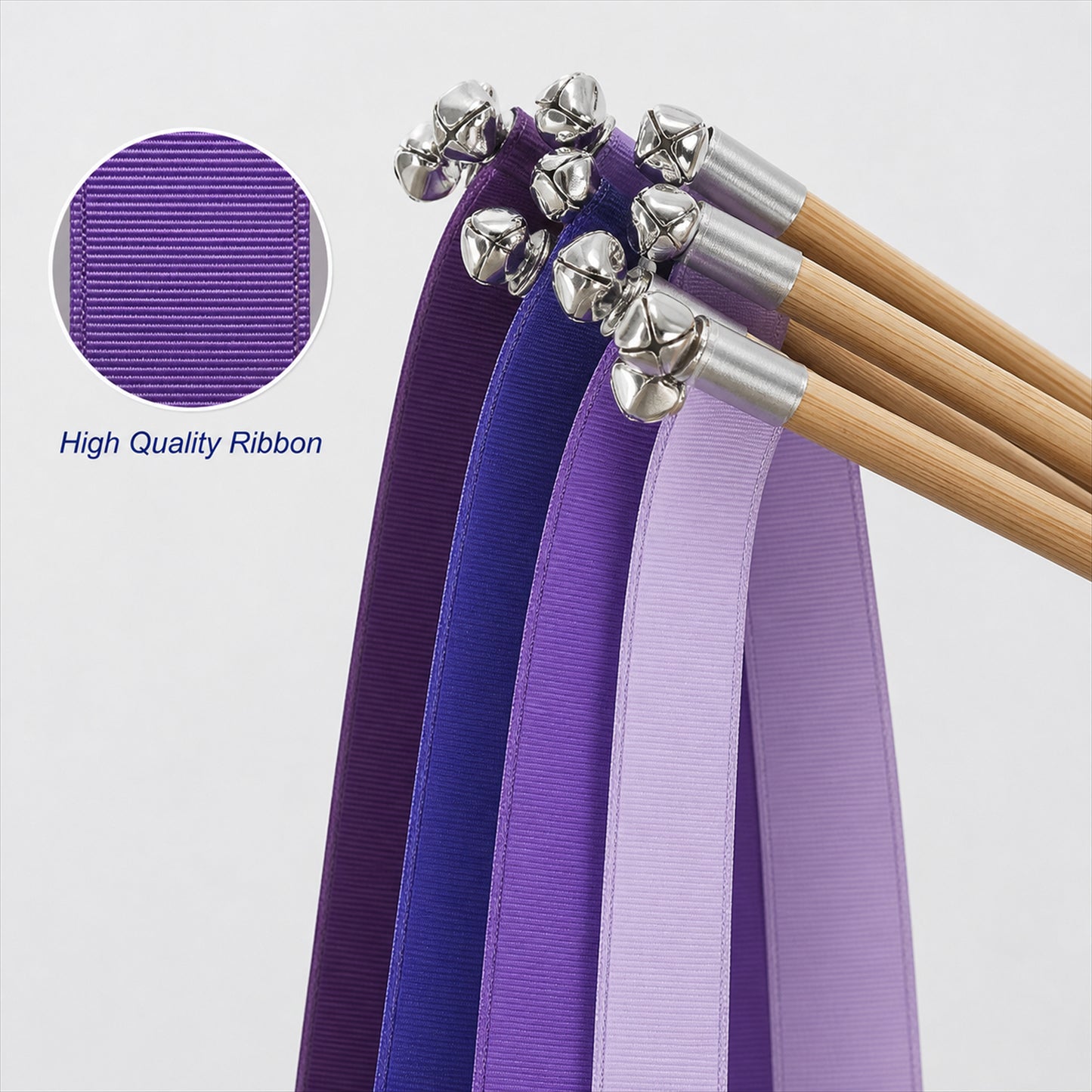 Handmade Purple & Lavender Grosgrain Ribbon Wedding Wands with Bell